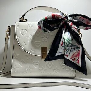 Aldo White Satchel with Embossed Texture and Scarf